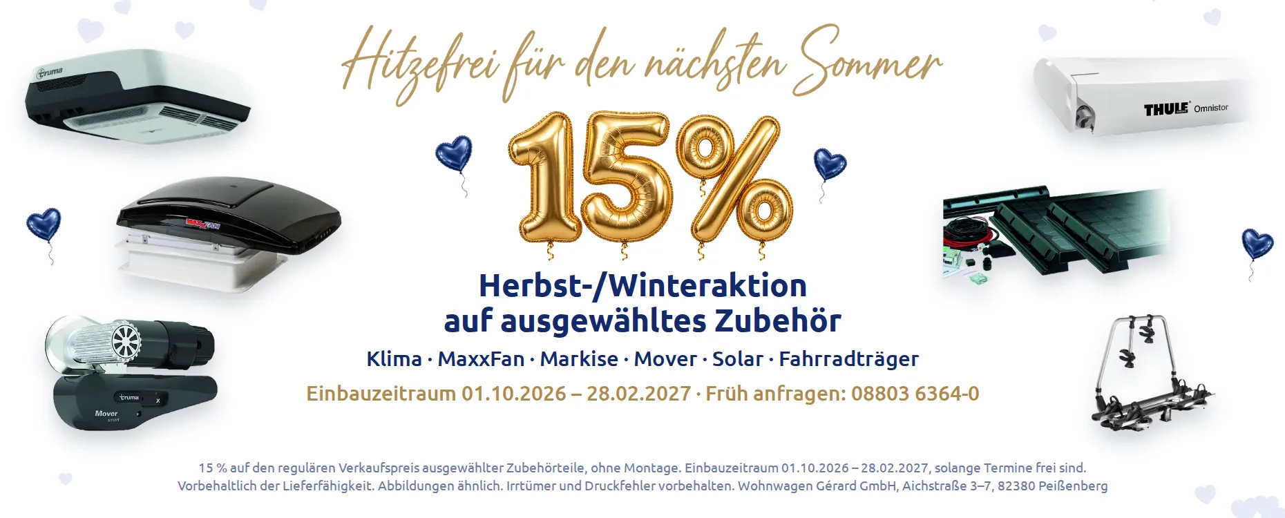Hitzefrei für den nächsten Sommer – 15% Herbst-/Winteraktion auf ausgewähltes Zubehör bei Wohnwagen Gérard
